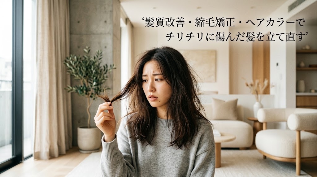 髪質改善・縮毛矯正・ヘアカラーでチリチリに傷んだ髪を立て直す｜すっぴん髪による現実的なヘアケア手順